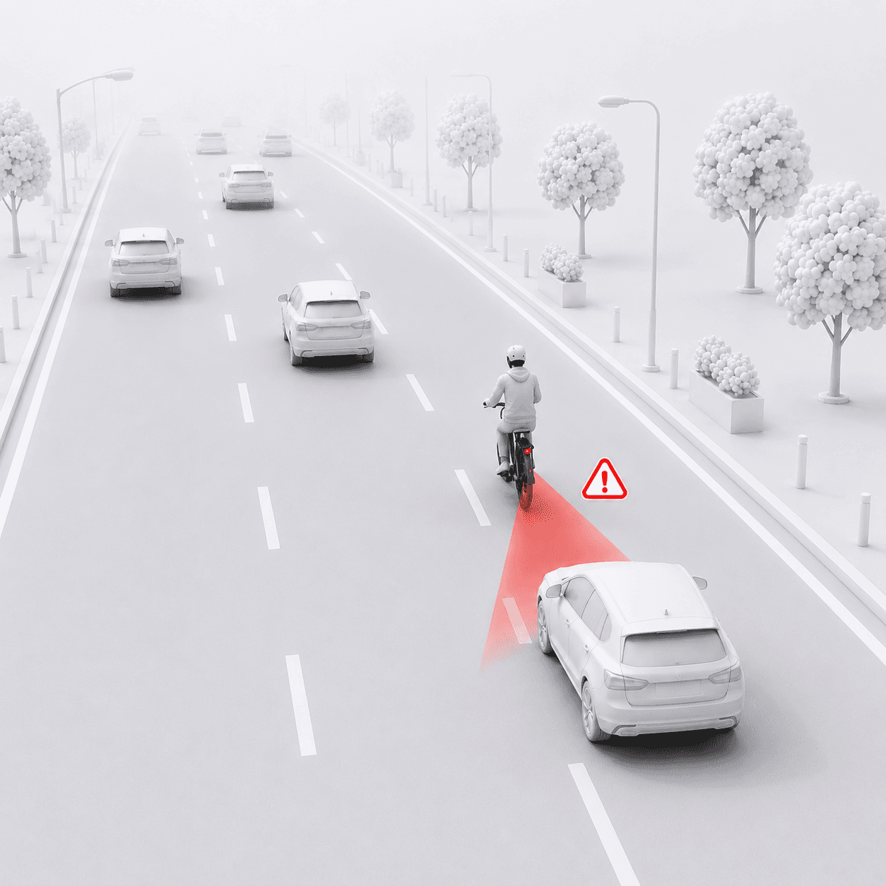 Technical placeholder illustration for real-time perception, warning logic and analytics software.